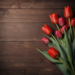 A Touch of Passion: Red Roses on Empty Wooden Background