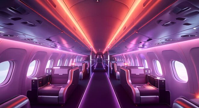 Spaceship interior with empty seats and lights. 3d rendering