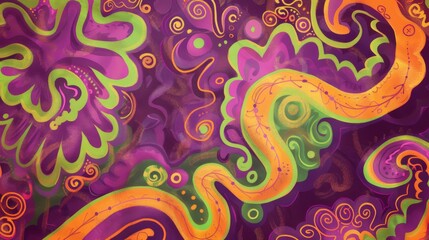 Swirling Psychedelic Design in Vibrant Oil Painting Background.