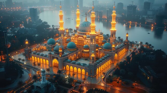 Elegant grandeur of Ramadan mosque. This image is very suitable for your creative works.