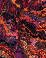 Abstract Vibrant Topography Art with Textured Layers in Warm and Cool Tones for Background or Creative Design