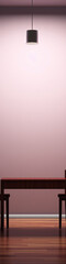 Pink room with wooden table and chairs.