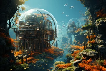Foto op Plexiglas a futuristic city in the middle of a coral reef in the ocean © yuchen