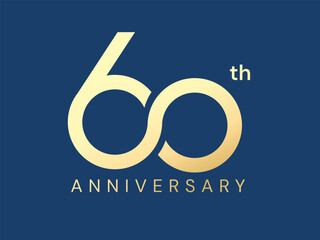 60th Anniversary luxury gold celebration logo vector illustration design twisted infinity concept. Sixty years anniversary gold logo template for celebration event, invitation, greeting, company.