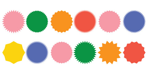 Set of vector starburst, sunburst badges. Vintage labels. Colored stickers. A collection of different types and colors icon.
