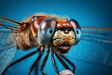 Macro image of dragonfly sitting on plant. Generative AI