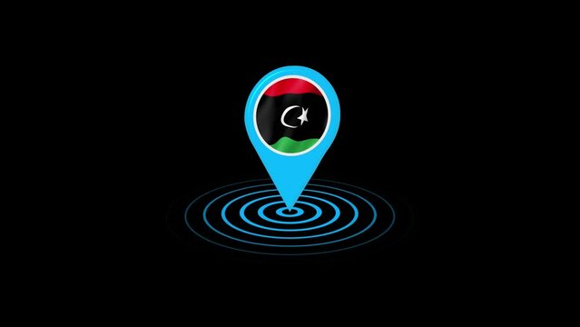 Libya flag icon gps location tracking animation in black background
