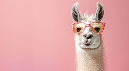 Naklejka premium Fashionable Llama in Pink Sunglasses