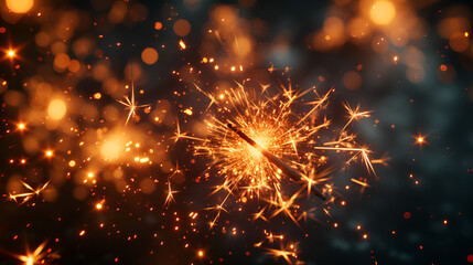 A Beautiful Background of Burning Sparklers Illuminating New Year's Eve Celebrations, Festive Atmosphere for Holiday Greetings, Generative AI

