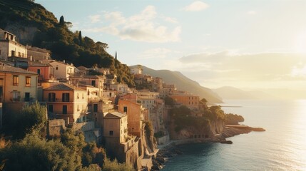 View of Menton, a town on the French Riviera in southeast France, Mediterranean sea - obrazy, fototapety, plakaty