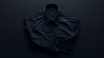 A Beautiful Folded Black Men's Shirt on a Black or Dark Background, Minimalist Apparel Display for Fashion Brands, Generative AI

