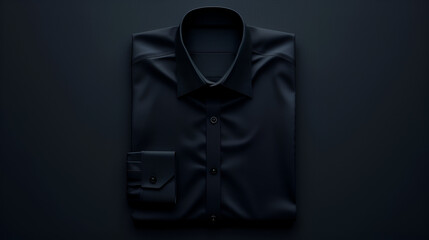 A Beautiful Folded Black Men's Shirt on a Black or Dark Background, Minimalist Apparel Display for Fashion Brands, Generative AI

