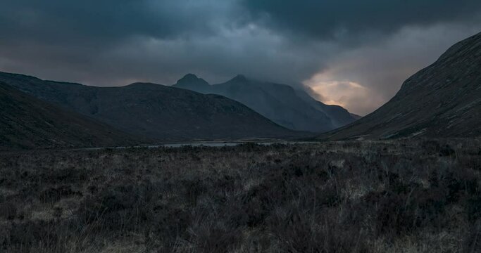 Timelapse shot of Sgurr nan Gillean, Cuillin Mountains, Isle of Skye, Scotland.
