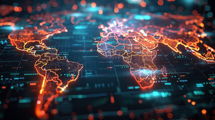 Globalization. virtual global world map with media link connecting technology, digital, internet, network security system, networking tech, cybersecurity, business, cyber network connection concept - obrazy, fototapety, plakaty