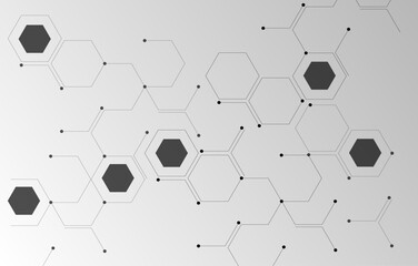 Abstract gray hexagonal molecular structures tech background