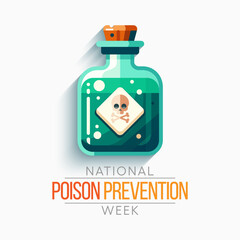 Poison prevention week (NPPW) is observed every year in March, to highlight the dangers of poisonings for people of all ages. vector illustration