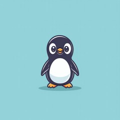 Cute penguin flat logo illustration, cartoon penguin icon.