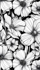 Delicate Line Art Spring Flowers: Embracing Chaos in a Vibrant Pattern of Blooms