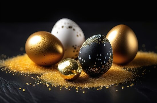 Golden easter eggs on black background