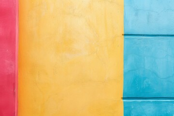 Vibrant hues of yellow and blue dance across an abstract wall, evoking a sense of colorfulness and whimsy through the layers of paint