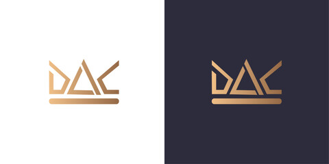 Letter D, L and C logo monogram with crown, minimal style identity initial logo mark. Golden gradient vector emblem logotype for business cards initials. Logo for singer and artists - obrazy, fototapety, plakaty