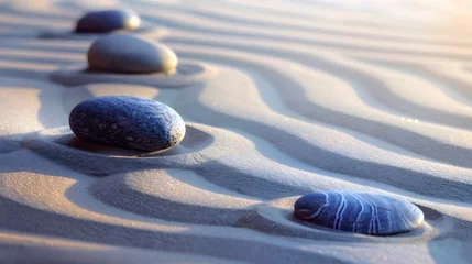 Deurstickers Zen stones with lines on the sand. Spa therapie and meditation concept © Ziyan