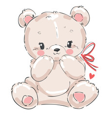 Hand Drawn Cute little Teddy Bear vector  illustration design