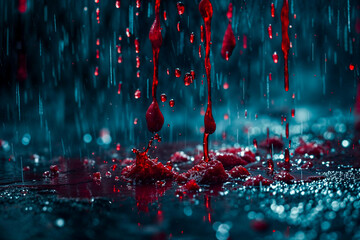 Blood dripping in the rain, horror, background - obrazy, fototapety, plakaty
