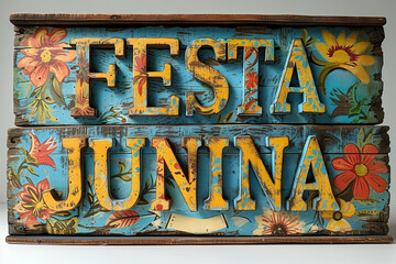 Obraz premium A Brazilian Festa Junina Party or Arraial wooden painted sign isolated 