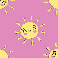 Hand drawn print Cute Sun seamless pattern vector 