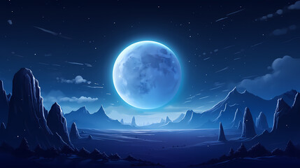 Naklejka na ściany i meble Lunar landscape with full moon in night sky