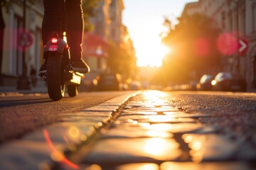 Person rushing on electric scooter transportation startup crossing street young adult person modern travel solution vehicle in motion fast ride business moving delivery courier job quick commuting