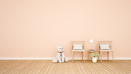 Living room on peach color for artwork - 3D Illustration