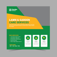 lawn mower garden or landscaping services social media post and promo banner ads template