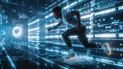 Motion picture doctrines meet AI in a fitness regimen creating a storyline for your workout - obrazy, fototapety, plakaty