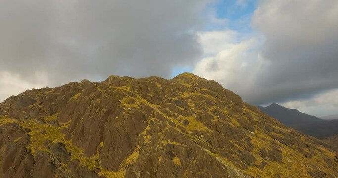 Aerial shot of the Cuillin ridge and mountains from Sgurr na Stri, Isle of Skye, Scotland.
