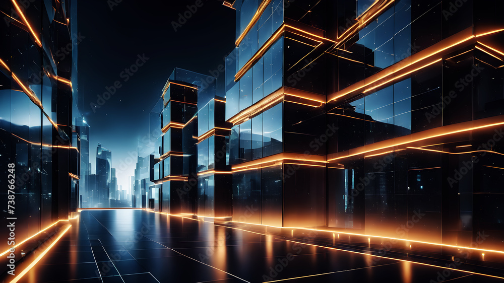 Poster design a background that resembles an abstract architectural blueprint, with floating and overlappin