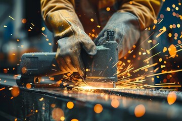 A skilled metalsmith creates sparks of artistry with their welding grinder, crafting intricate pieces with precision and passion
