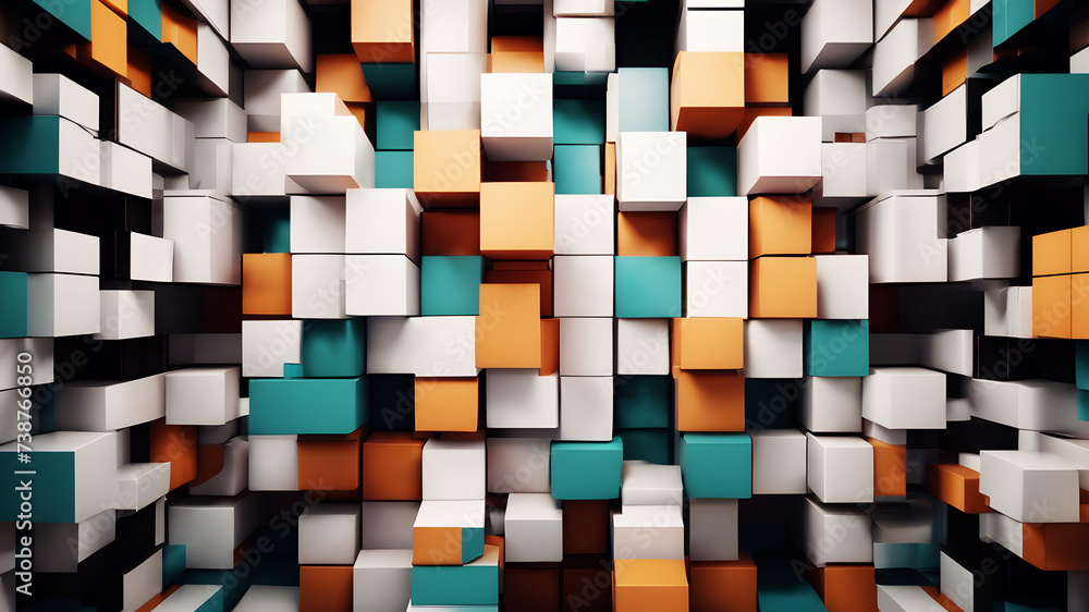 Aufkleber design a background using a harmonious interplay of geometric shapes, with boxes as the central moti