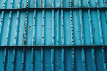Industrial Blue Corrugated Metal Roof with Rivets: Textured Steel Background