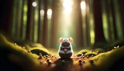 Mouse in Yoga Half Moon pose in clearing - obrazy, fototapety, plakaty