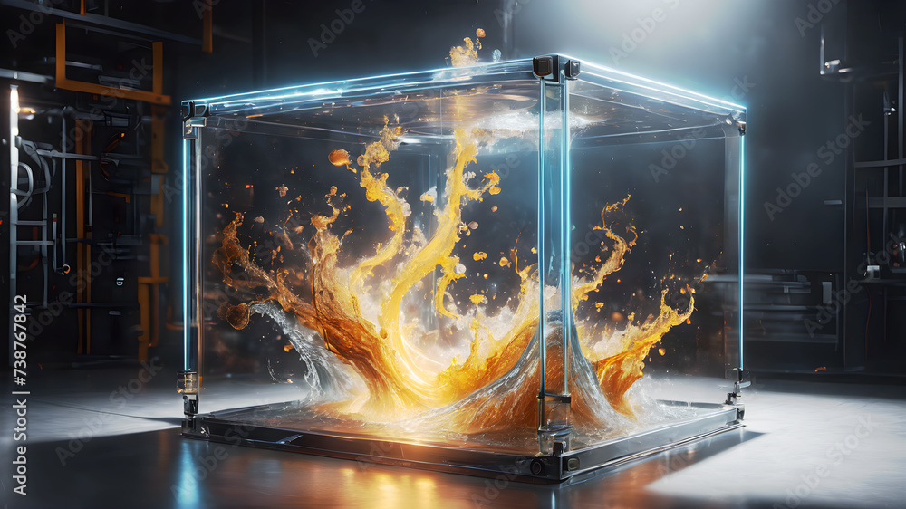 Poster experiment with fluid and dynamic perspectives within a box-related theme, creating a background tha