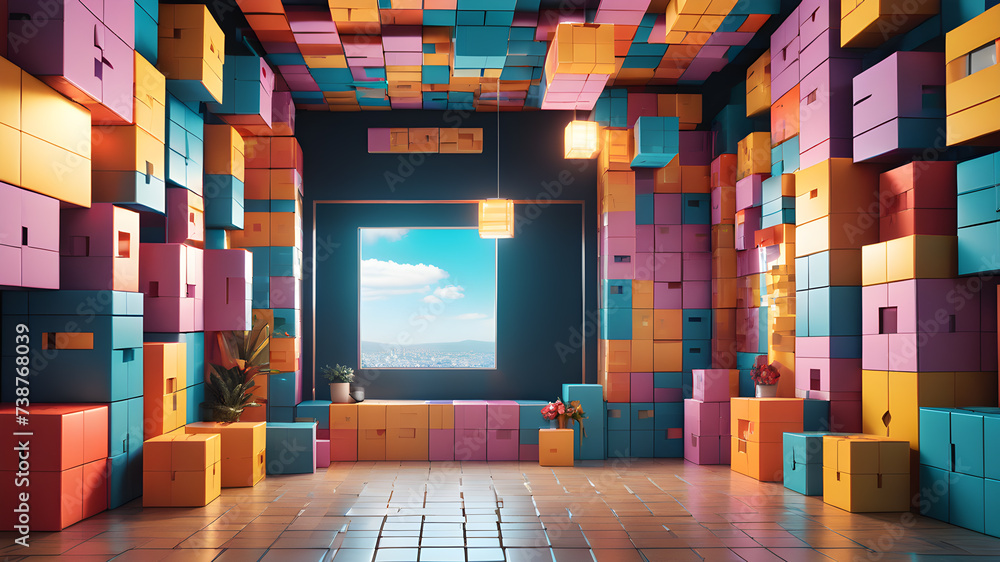 Aufkleber explore a digital aesthetic by designing a background composed of pixelated boxes, creating a contem