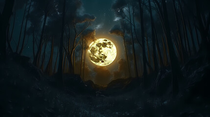 Fototapeta premium Large full moon at night, full moon photo showing details of the moon's surface