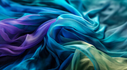 Obraz premium Textile Art Background: Textured Silken Waves and Abstract Fluid Fabric in Rich Blue and Purple Hues