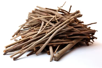 Photo sur Plexiglas Texture du bois de chauffage Branches pile isolated. Dry twigs pile ready for campfire, sticks, boughs heap for a fire