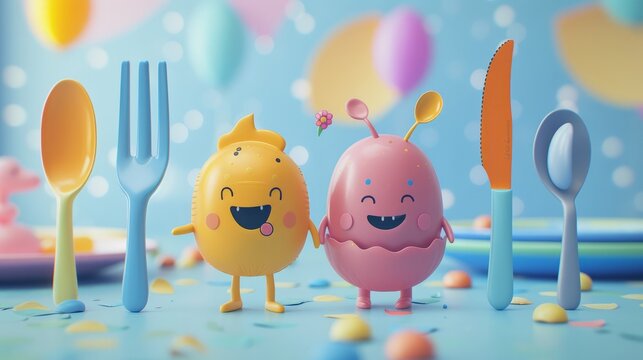 Cartoon Cutlery Characters - Powered by Adobe
