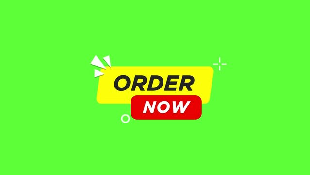 4K motion graphics animation of order now on chroma key green screen background.