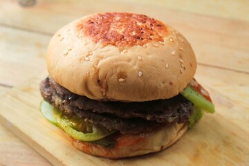 hamburger on a wooden background