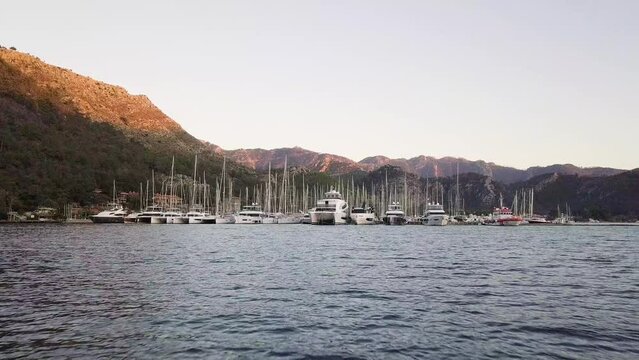Sailing into Sunset Splendor: Drone Video of Orhaniye Marina in Marmaris, Turkey